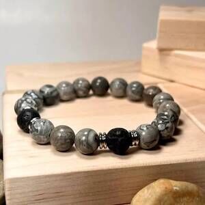 NEW FAIRE unisex - mapstone & lava gemstone mala bracelet in multi